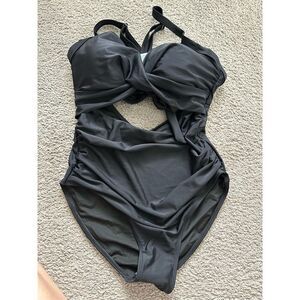 NWT Women's Black One Piece Swimsuit M Front Cross Keyhole Design
